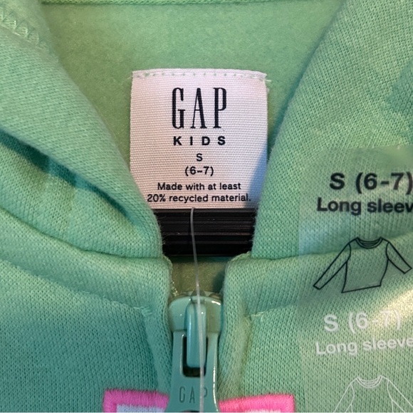 Brand New Gap Girls Zip Up Hoodie Size Small 6/7 Green with Pink Letters NWT - Picture 4 of 6